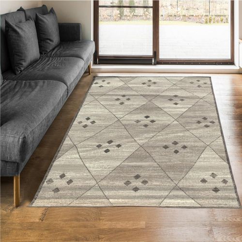 Tapis Chambre 80x150 Tissé Gris Et Ivoire Rectangle Motif Berbère Lyn1 Feza