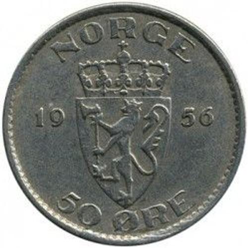 Norvège (Norge) = Pièce De 50 Ore De 1956 En Nickel