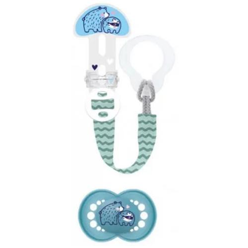 Sucettes-Mam Kit Sucette & Attache-Sucette - 18+ Mois - Silicone (Couleur : Bleu)