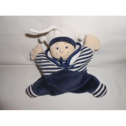 Doudou Poupee Marin Jollybaby Bleu Blanc Mariniere Chapeau Caleu Bonnet Noeud Grelot Col Jolly Baby