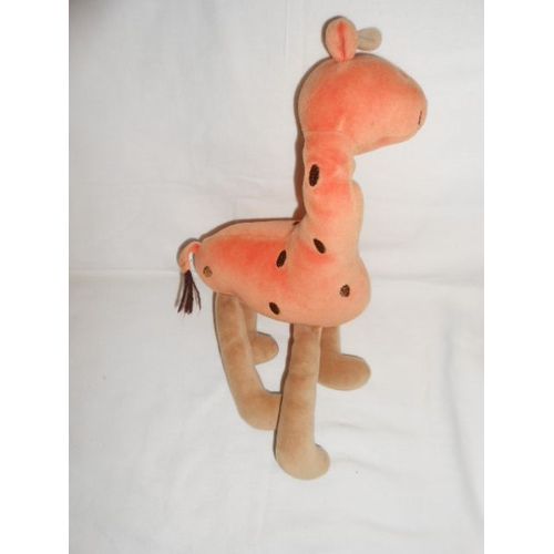 Doudou Girafe Orange Tache Chocolat Marron Jacadi Grelot