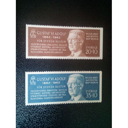 Timbre Suede Yt 497 - 498 Roi Gustaf Vi Adolf - 80e Anniversaire 1962 ( 61004 )