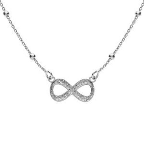 Collier Argent Rhodié Chaîne Boules Avec Infini Givré 42+3cm