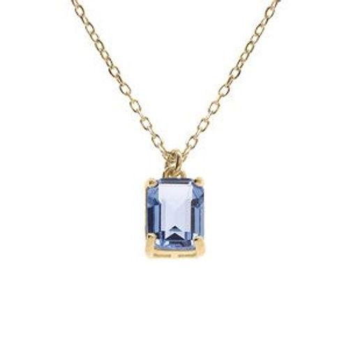 Collier Argent Doré Pendentif Rectangulaire Oxyde Bleu Ciel 42+2cm
