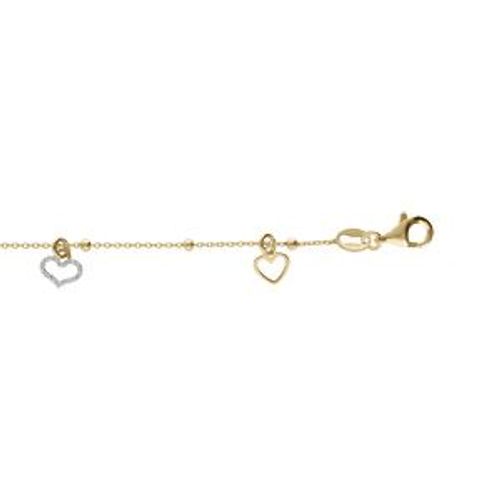 Chaîne Cheville Argent Doré Pampilles Coeurs Lisses Et Givrés 23+3cm