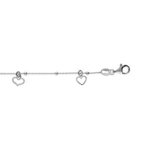 Chaîne Cheville Argent Rhodié Pampilles Coeurs Lisses Et Givrés 23+3cm
