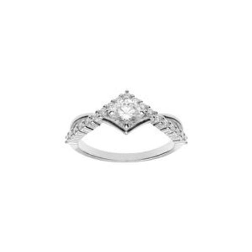 Bague Argent Rhodié Solitaire Oxyde Blanc Serti 5mm Avec Pointe Oxydes Blancs