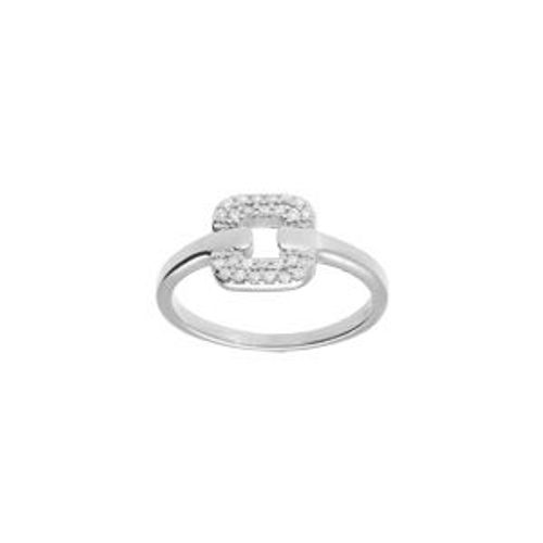 Bague Argent Rhodié Carré Oxydes Blancs Sertis