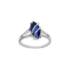 Bague Argent Rhodié Navette Ovale Oxyde Bleu