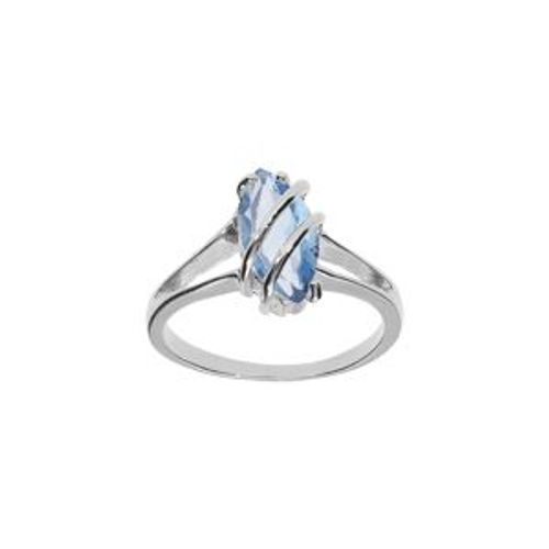 Bague Argent Rhodié Navette Ovale Oxyde Bleu Ciel