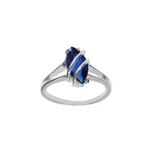 Bague Argent Rhodié Navette Ovale Oxyde Bleu