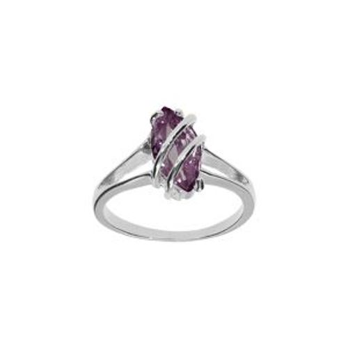 Bague Argent Rhodié Navette Ovale Oxyde Violet