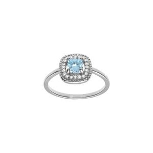 Bague Argent Rhodié Oxyde Carré Bleu Ciel Contour Oxydes Blancs
