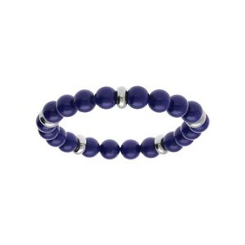 Bracelet Extensible Boules Lapis Lazuli Imitation Rondelles Acier 60mm