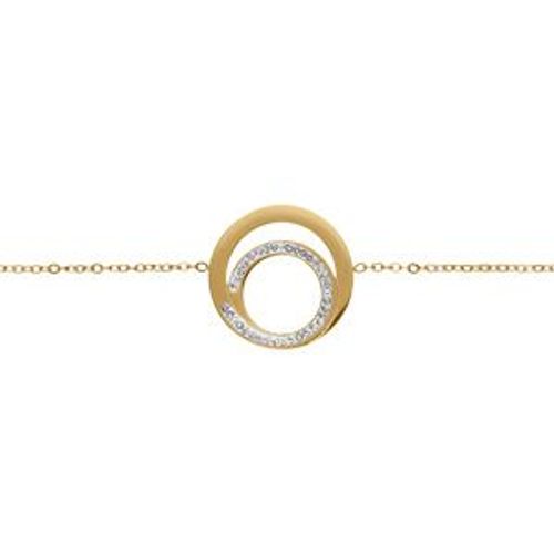 Bracelet Acier Doré 2 Anneaux Et Strass 16+4cm