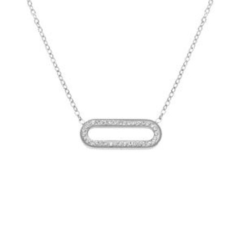 Collier Acier Rectangle Bord Arrondi Et Strass 40+5cm