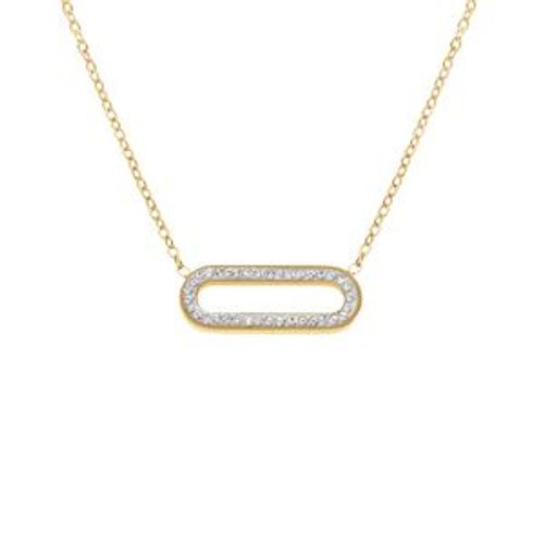 Collier Acier Doré Rectangle Bord Arrondi Et Strass 40+5cm