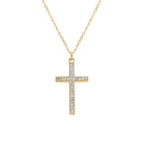 Collier Acier Doré Croix Et Strass 40+5cm