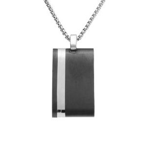 Collier Acier Pendentif Rectangulaire 27 X 16mm Pvd Noir 50+5cm