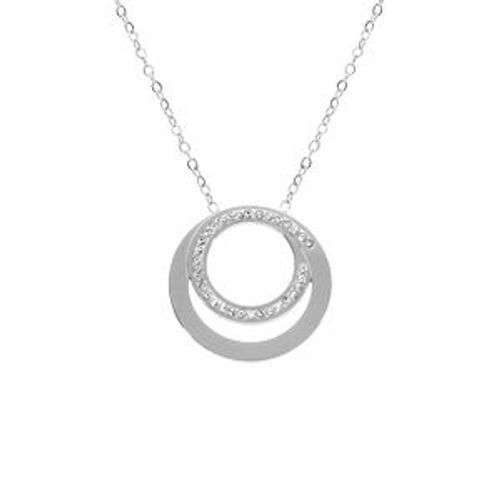 Collier Acier 2 Anneaux Et Strass 40+5cm