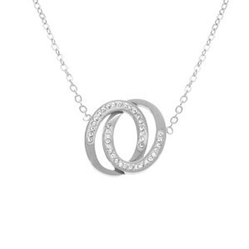 Collier Acier Double Anneaux Et Strass 40+5cm