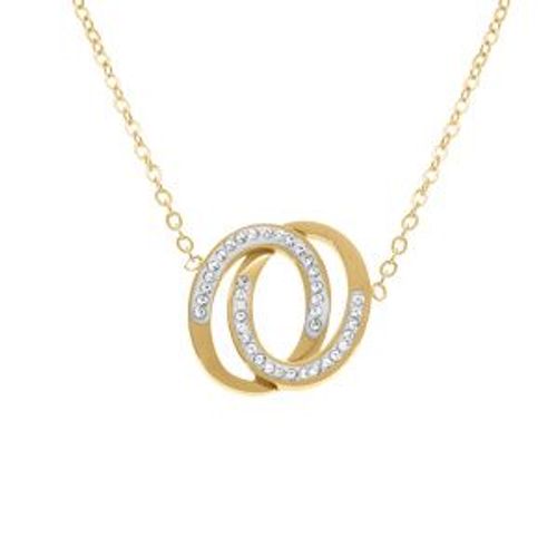 Collier Acier Doré Double Anneaux Et Strass 40+5cm