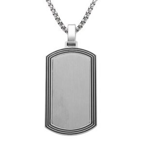 Collier Acier Pendentif Rectangulaire 35 X 18mm Rainuré Pans Arrondi 50+5cm
