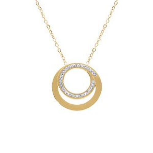 Collier Acier Doré 2 Anneaux Et Strass 40+5cm