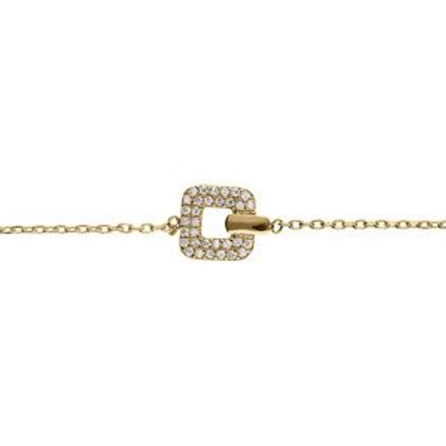Bracelet Plaqué Or Carré Oxydes Blancs Sertis 18cm Réglable 16