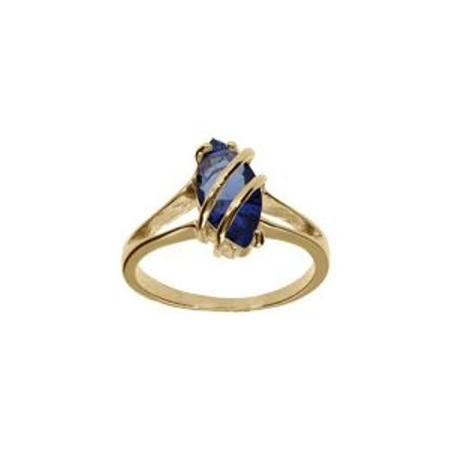 Bague Plaqué Or Navette Ovale Oxyde Bleu