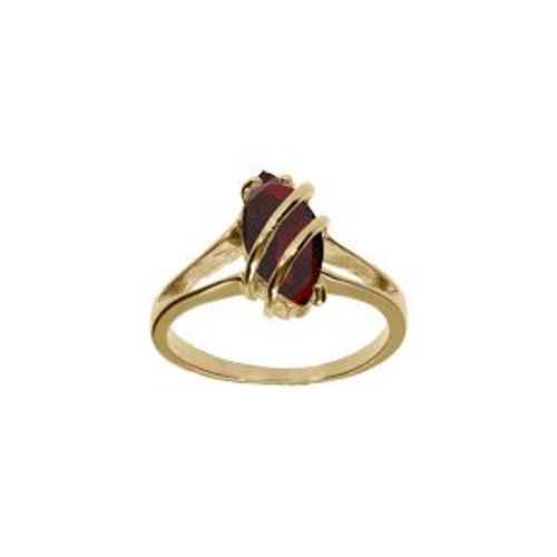 Bague Plaqué Or Navette Ovale Oxyde Grenat