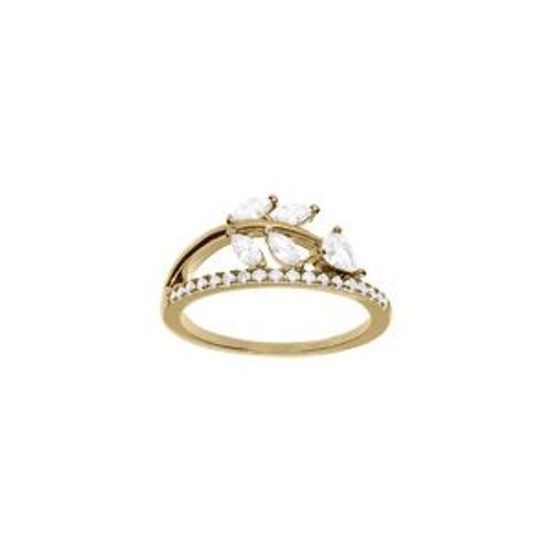 Bague Plaqué Or Feuillage Oxydes Blancs Sertis
