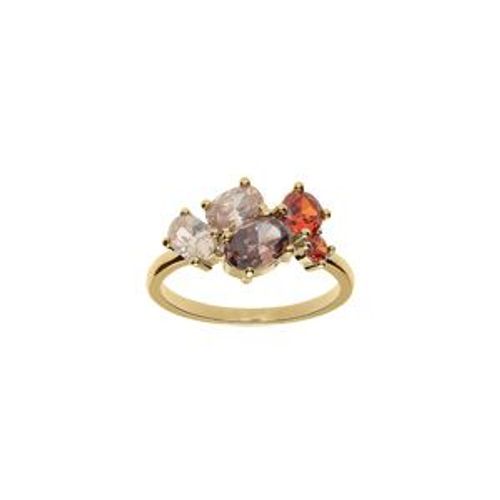Bague Plaqué Or Oxydes Orange Et Jaune Sertis