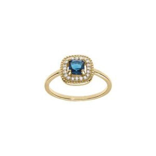 Bague Plaqué Or Carré Bleu Moyen Contour Oxydes Blancs