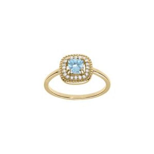 Bague Plaqué Or Carré Bleu Ciel Contour Oxydes Blancs