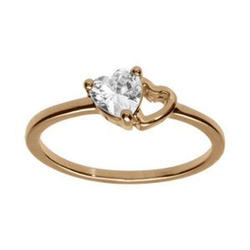 Bague Plaqué Or Double Coeur 1 Oxyde Blanc 1 Evidé