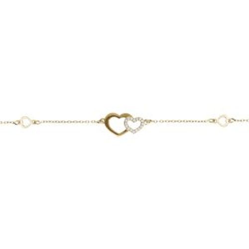 Bracelet Argent Doré Jaune Coeurs Lisses Et Oxydes Blancs 16+3cm