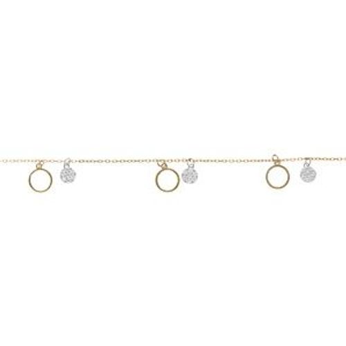 Bracelet Argent Doré Jaune Cercles Et Pastilles Oxydes Blancs 16+3cm