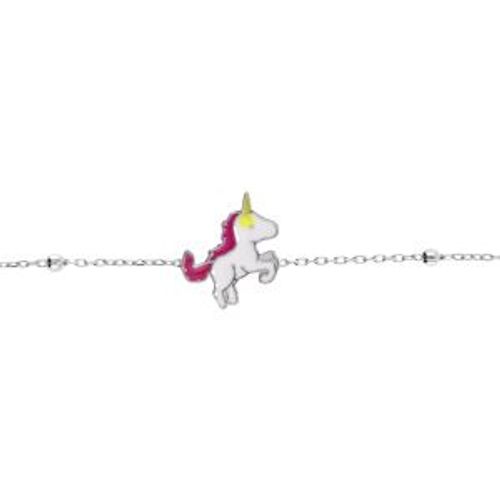 Bracelet Argent Rhodié Boules Avec Licorne Entiere 13+3cm