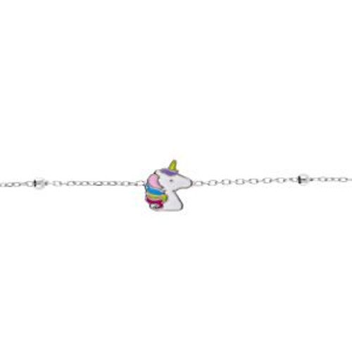 Bracelet Argent Rhodié Boules Avec Tête Licorne 13+3cm