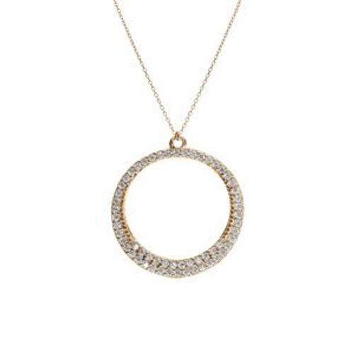 Collier Argent Doré Pendentif Cercle Evidé Oxydes Blancs 40+4cm