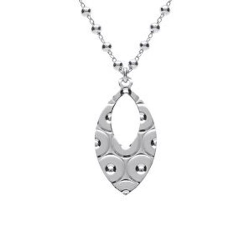Collier Argent Rhodié Chaîne Boules Pendentif Ovale Martelé 40+5cm