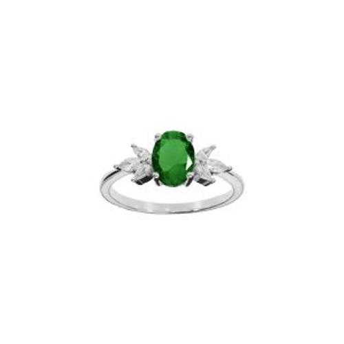 Bague Argent Rhodié Oxydes Blancs Et Vert