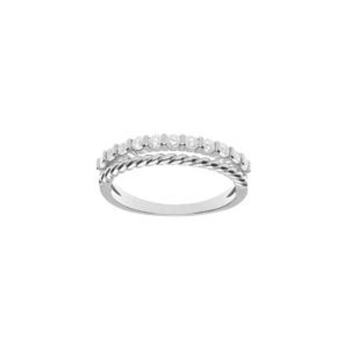 Bague Argent Rhodié 2 Rangs 1 Rail Oxydes Blancs Sertis