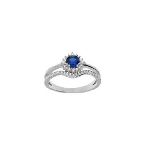 Bague Argent Rhodié Double Oxyde Bleu Et Blancs