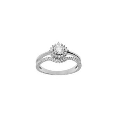 Bague Argent Rhodié Double Oxydes Blancs