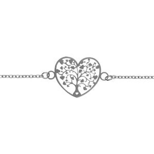 Bracelet Acier Coeur Arbre De Vie Decoupe 18mm 16+3cm