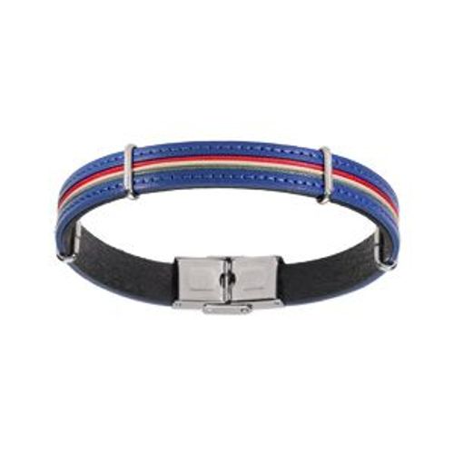 Bracelet Acier Avec Cordon Et Cuir Bovin Bleu 20cm Réglable