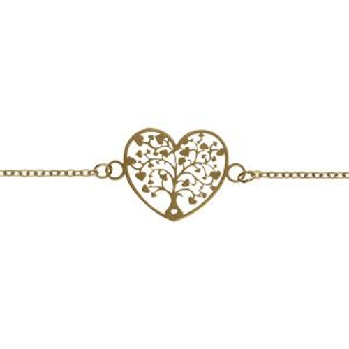 Bracelet Acier Pvd Doré Coeur Arbre De Vie Decoupe 18mm 16+3cm