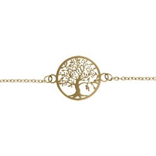 Bracelet Acier Doré Rond Arbre De Vie Decoupe 16mm 16+3cm